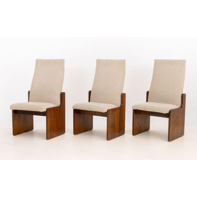 1970s Lane "Pueblo" Grey Boucle Upholstered Walnut Dining Chairs, 6 For Sale - Image 5 of 17