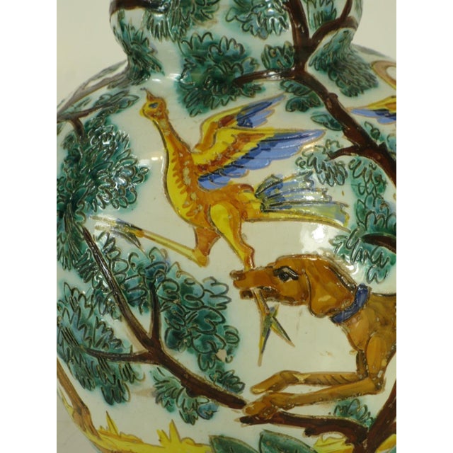 1900s Large Ceramic Vase Majolica Italian WITH 3 DOG & BIRDS Made Italy Neo-Classic For Sale - Image 12 of 12