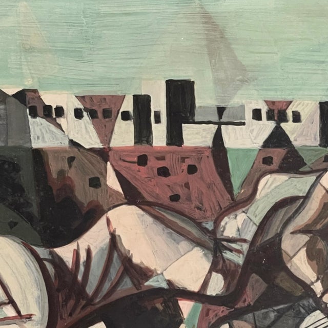 Mid-Century Modern Jack Gerber (1927-2021) - Modernist Figurative Study With Cityscape, Signed (1958, Oil on Board) For Sale - Image 3 of 6