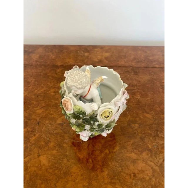 Antique Victorian Continental Porcelain Cherub in Vase, 1880 For Sale - Image 3 of 7