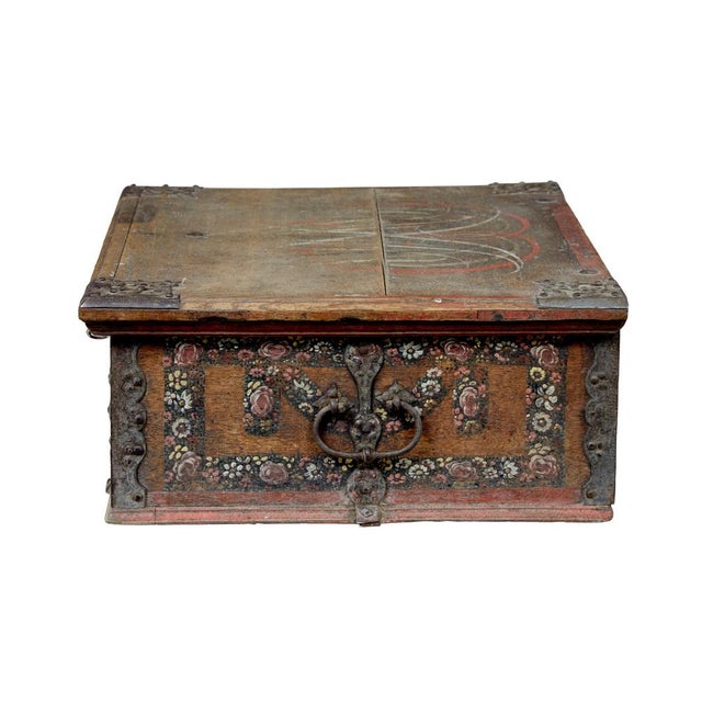 Wood Antique Swedish Hand Painted Oak Strong Box, 1820 For Sale - Image 7 of 8