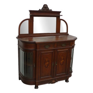 Sideboard Chiffonier with Mirror Top and Rounded Faceted Leaded Glass Doors, Germany, 1890s For Sale