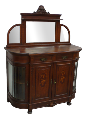 Sideboard Chiffonier with Mirror Top and Rounded Faceted Leaded Glass Doors, Germany, 1890s