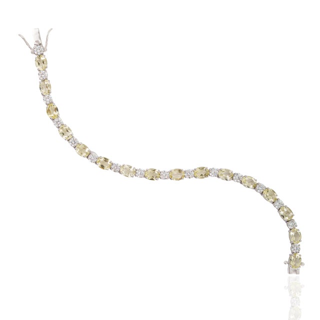 Yellow Contemporary 14.8 CTW Oval Lemon Topaz & Round Zircon Sterling Silver Tennis Bracelet For Sale - Image 8 of 13