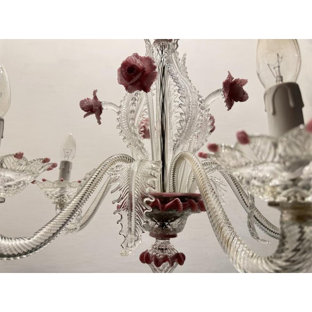 Venetian Murano Glass Clear Pink Chandelier, 1960s For Sale - Image 7 of 13