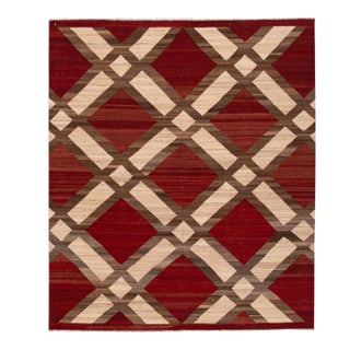 Modern Kilim Flatweave Red and Beige Geometric Wool Rug For Sale