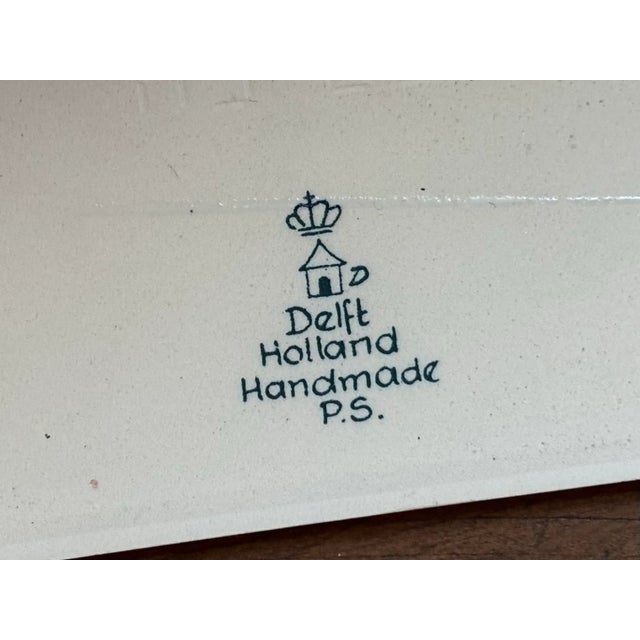 Late 20th Century Vintage Blue and White Delft Floral Trivet Tiles, a Pair For Sale - Image 5 of 6