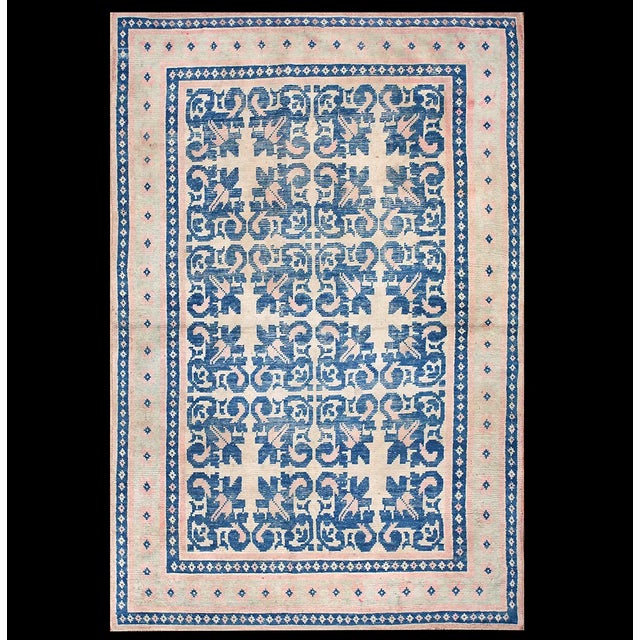 Magnificently Decorative Light Blue and Light Cream Color Vintage Indian Cotton Agra Rug For Sale In New York - Image 6 of 6