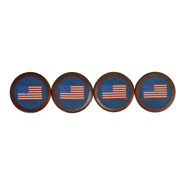 Set of 4 Smathers & Branson Hand Needlepoint Usa Flag Coasters - (Nwot) For Sale
