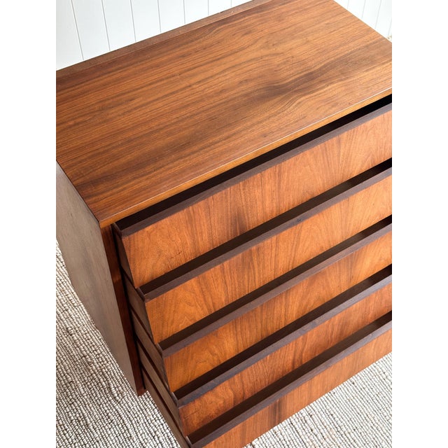 Brown Vintage Mid Century Walnut Five-Drawer Dresser For Sale - Image 8 of 11