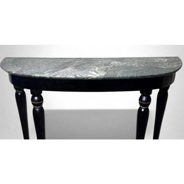 Wood Italian Console Table 1950s in Ebonized Wood and Verde Alpi Marble For Sale - Image 7 of 18