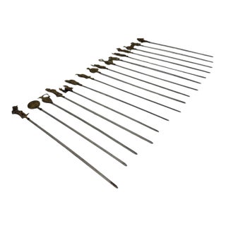 Mid 20th Century Turkish Brass & Stainless Steel Shish Kebab Skewers - Set of 16 For Sale