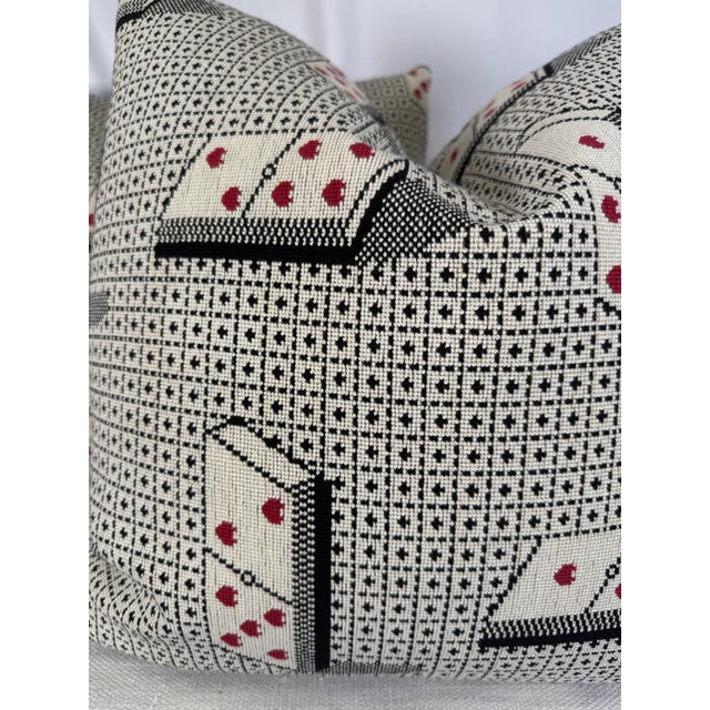 Custom pair of 22" pillows covered in Schumacher "Domino Epingle" in color black. These pillows have tapered corners to...