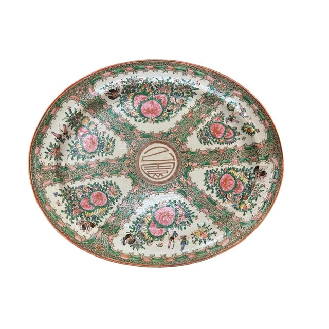 Ceramic Large Antique Rose Medallion Platter For Sale - Image 7 of 7