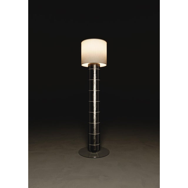 Contemporary Handcrafted Ceramic Floor Lamp in Black Obsidian Gloss Glaze with Linen Lampshade by Artem Zakharchenko-Halytskyi For Sale - Image 3 of 7