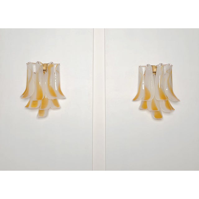Vintage Italian Murano Wall Lights with 10 Acid-Etched Amber Glass Petals, 1990s, Set of 2 For Sale - Image 6 of 17