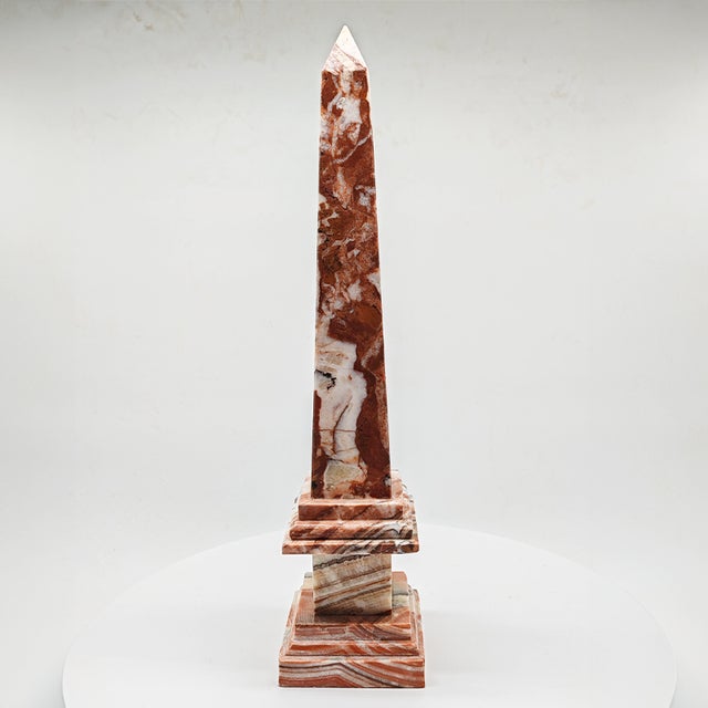 Big Obelisk in Red and White Italian Marble, Italy, 1970s For Sale - Image 5 of 9