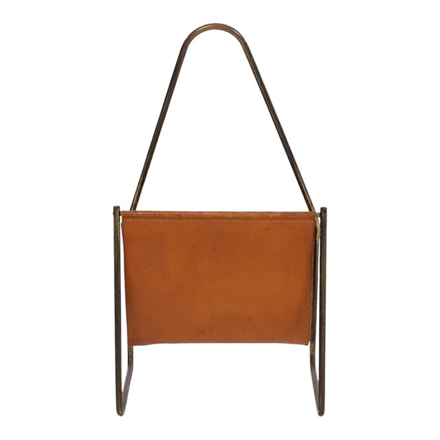 Carl Auböck Brass and Leather Magazine Rack For Sale