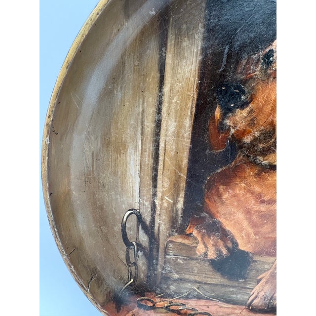 1960s Wooden Tray With Painted Dogs Styled After “Dignity and Impudence” Signed Hand Painted For Sale - Image 9 of 11