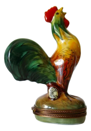 Vintage Limoges, France Hand-Painted Porcelain Enamel Crowing "Rooster" Trinket Box