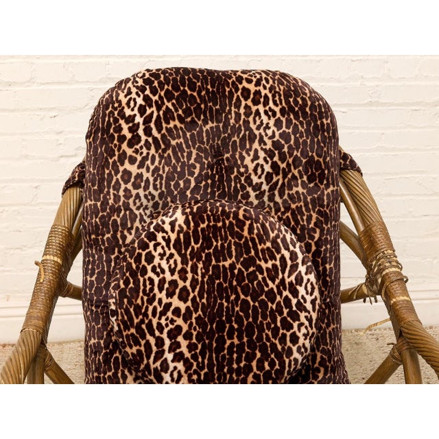 Wood Vintage Tiki Bamboo Lounger With Leopard Print Upholstery For Sale - Image 7 of 12