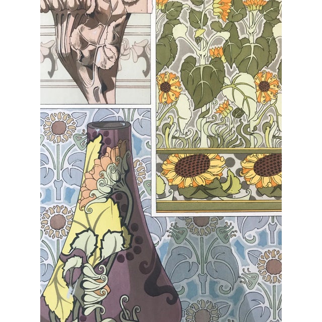 French Provincial 1896 French Decorator Pochoir, Sunflower (Plate 15) - Georges Bourgeot For Sale - Image 3 of 6