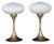 1980s Brass Tulip Base Table Lamps With Opalescent Ribbed Art Glass Shade - a Pair For Sale
