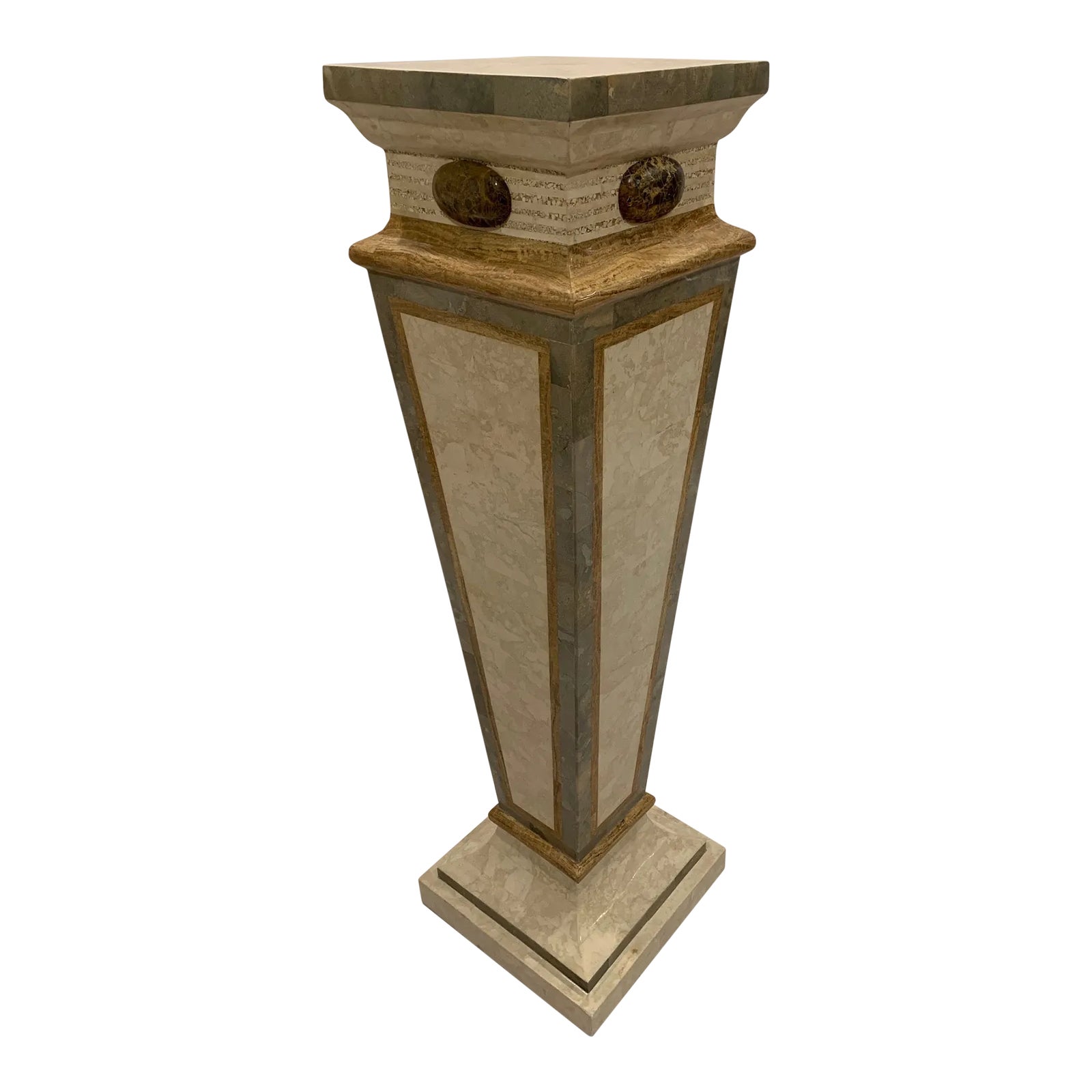 Maitland Smith Tessellated Stone Columnar Pedestal | Chairish