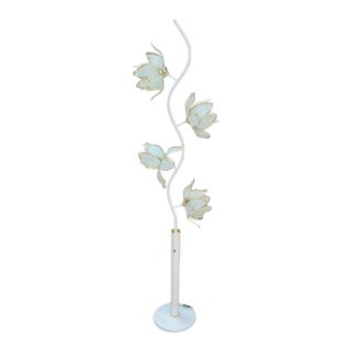 Vintage Extra Tall Glass White Lotus Flower 4 Light Hollywood Regency Floor Lamp For Sale