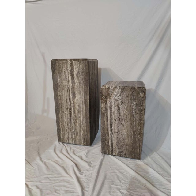Modern Stunning Pair of Travertine Pedestals For Sale - Image 3 of 9