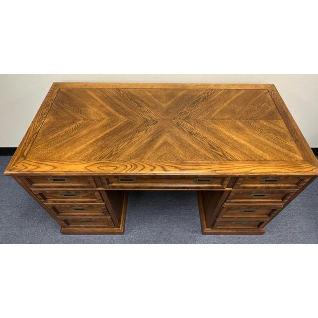Vintage Campaign Style Double Pedestal 7 Drawer Desk For Sale - Image 9 of 11