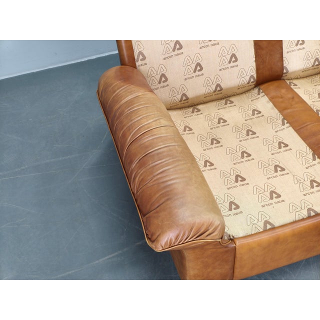 Cognac Buffalo Leather 3-Seater Sofa from Arcon Italia,1970s For Sale - Image 17 of 18