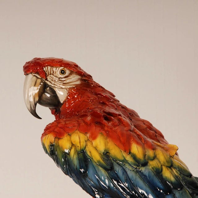 Red Art Deco Ceramic Parrot Italian Sculpture Majolica Bird Hand Crafted Macaw Parrot For Sale - Image 8 of 12