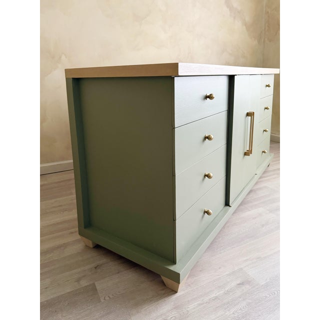 1970s Organic Modern Sage Green Sideboard With Natural Wood Top For Sale - Image 11 of 12