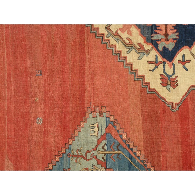 Brown Antique Persian Serapi Carpet, Handmade Wool Oriental Rug, Ivory Rust Light Blue For Sale - Image 8 of 18