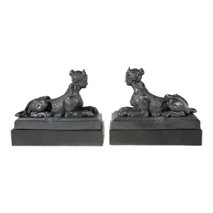 1800s English George III Wedgwood Black Basalt Grecian Sphinxes - A Pair
