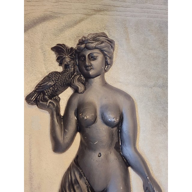 Vintage Mid-Century Cast Iron Wall Sculpture - Persephone With Parrot For Sale - Image 4 of 8