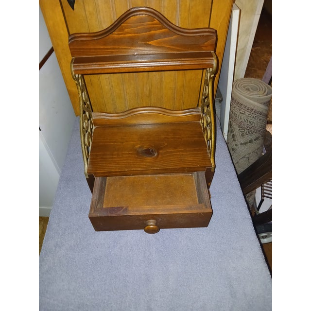 Hollywood Regency Solid Gilded Wood Shelf With Storage For Sale - Image 4 of 5