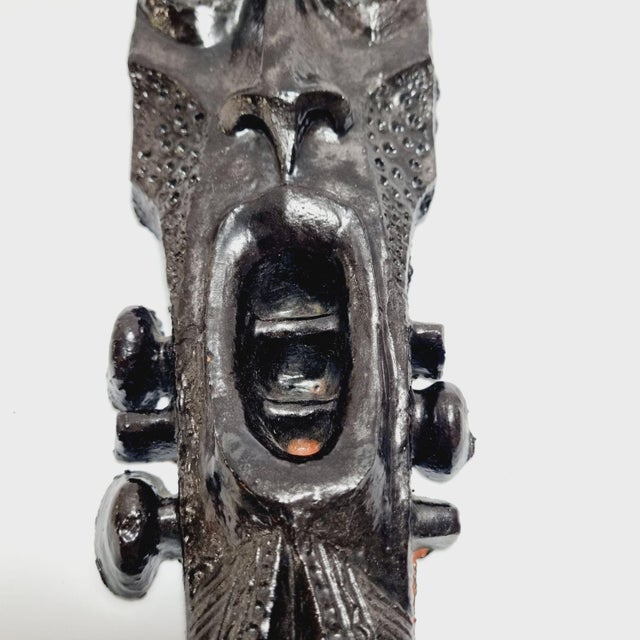 Vintage Black Ceramic Afro Mask by Judit F. Jankovics, 1960s For Sale - Image 10 of 12