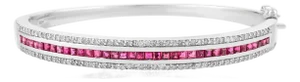 Square Cut Ruby and Diamond Statement Bangle Bracelet