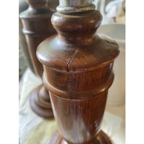 Antique 1890's Oak English Candlesticks Silver Leaf Tops- a Pair For Sale - Image 10 of 11