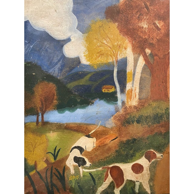 Wood 1970s Impressionist Landscape Painting Two Dogs Oil on Board For Sale - Image 7 of 14