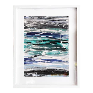Vague. II Abstract White Framed Blue Painting