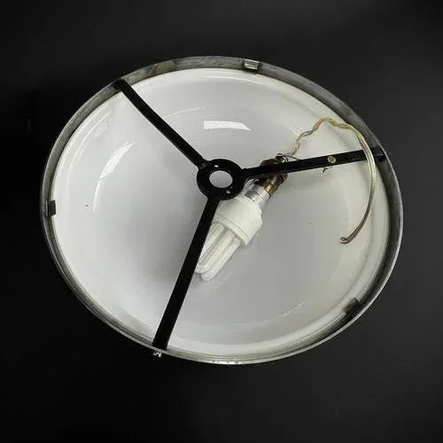 Art Deco Flush Mount in Chrome & Opal Glass, 1940s For Sale - Image 6 of 7