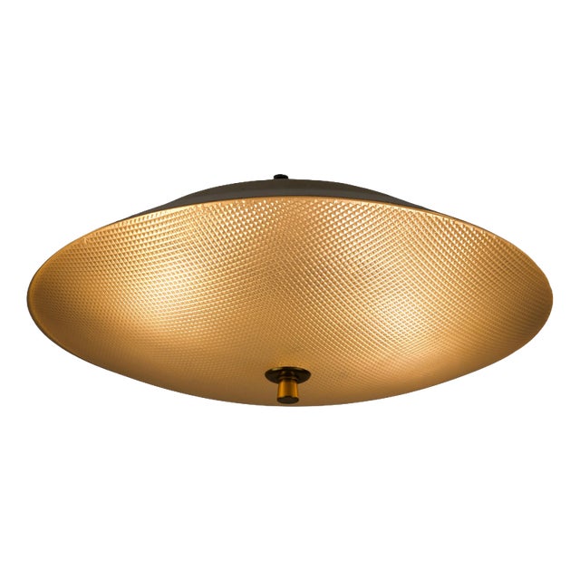 Mid-Century Modern Round Brass and Glass Flush Mount from Stilnovo, Italy, 1960s For Sale