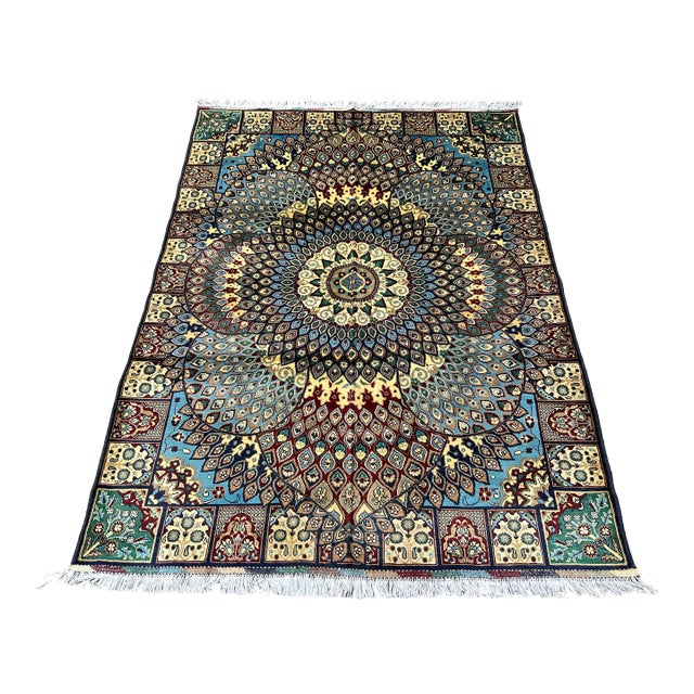 Hand-Knotted Afghan Gonbad Dome Design Medallion Rug - 6'10" X 5'0" For Sale