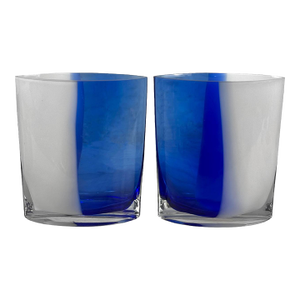 Vintage Italian Blue & White Art Glass Cat Eye Vase - A Pair