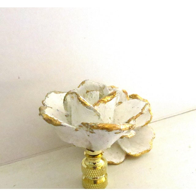 Our Studio Exclusive, Vintage Italian MCM Handcrafted Porcelain Rose Table Lamp Finials. Antique Ivory White with Gold...