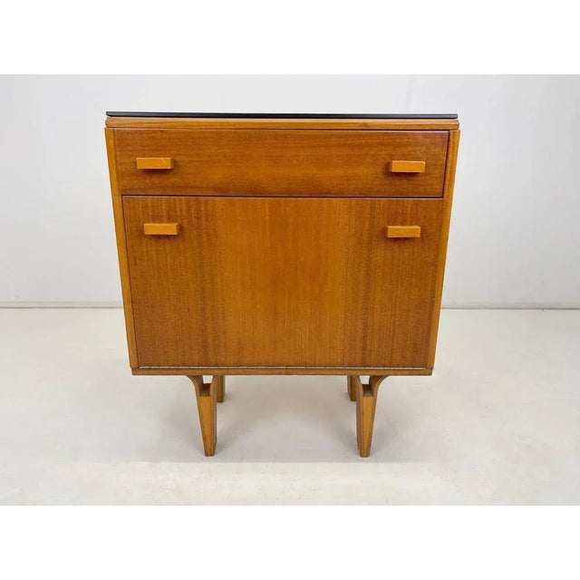 Bedside table or small cabinet designed by Frantisek Mezulanik in former Czechoslovakia in the 1960s. The surface is high...