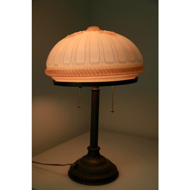 Antique Bradley & Hubbard Bronze Table Lamp With Slag Glass Dome Shade For Sale - Image 18 of 18